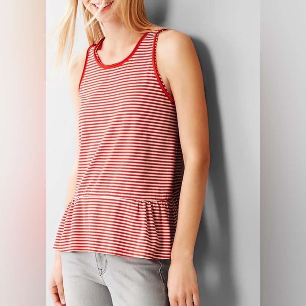 GAP Red & White Striped Peplum Tank Top | Women’s Small